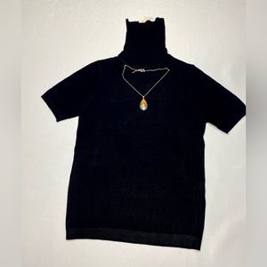 Turtleneck Short Sleeve Sweater Black Pullover classic Top
